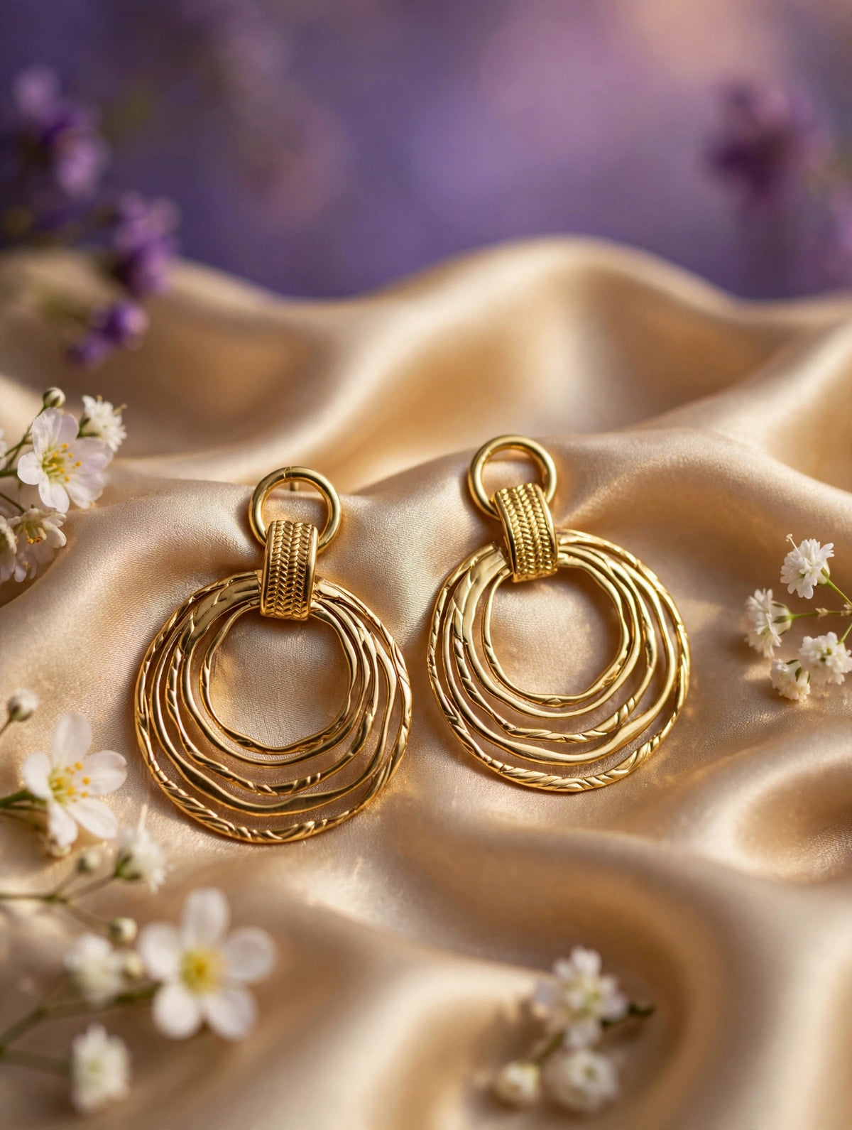 Aretes colgantes de aros múltiples dorados