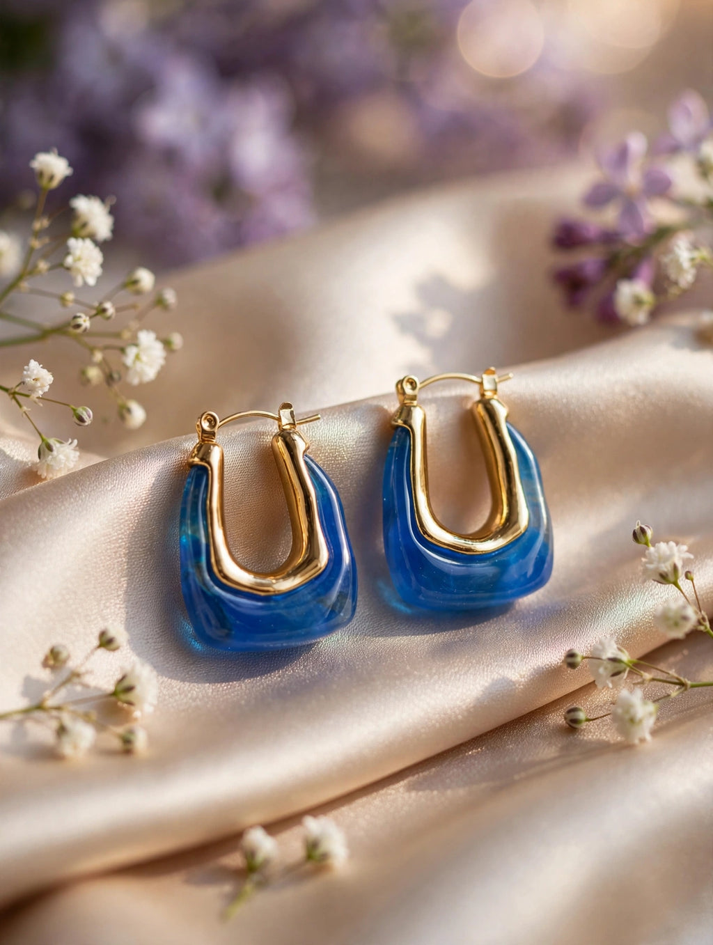 Aretes aro en U de resina (8 colores) — Azul