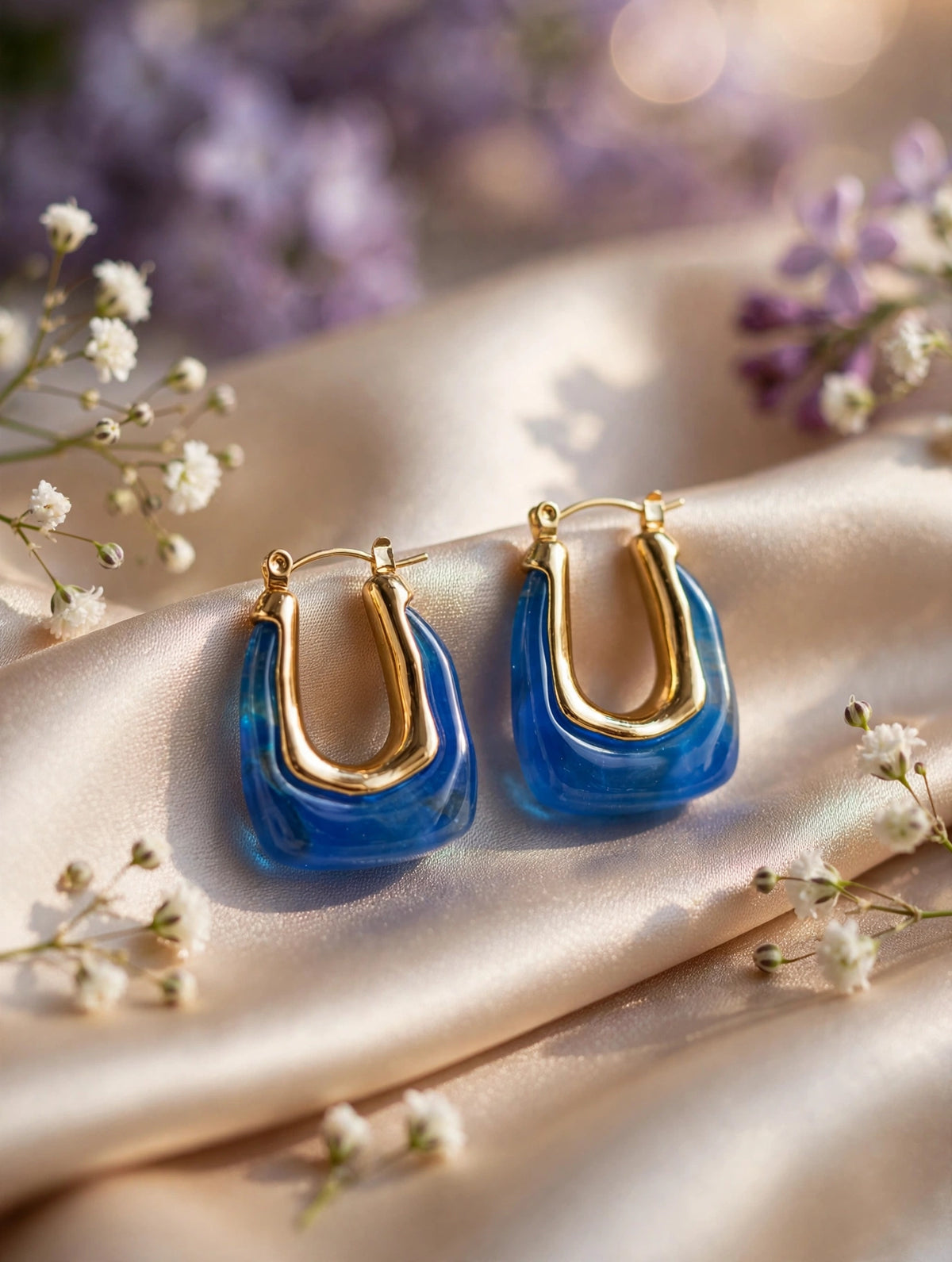 Aretes aro en U de resina (8 colores) — Azul