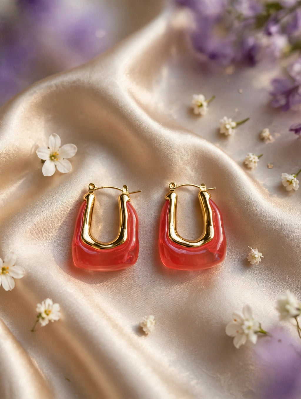 Aretes aro en U de resina (8 colores) — Coral