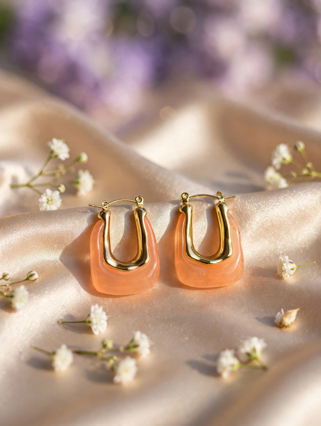 Aretes aro en U de resina (8 colores) — Coral durazno