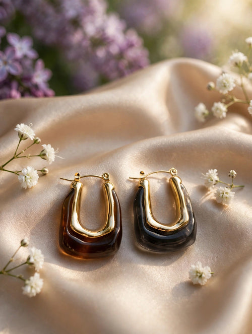 Aretes aro en U de resina (8 colores) — Negro ahumado