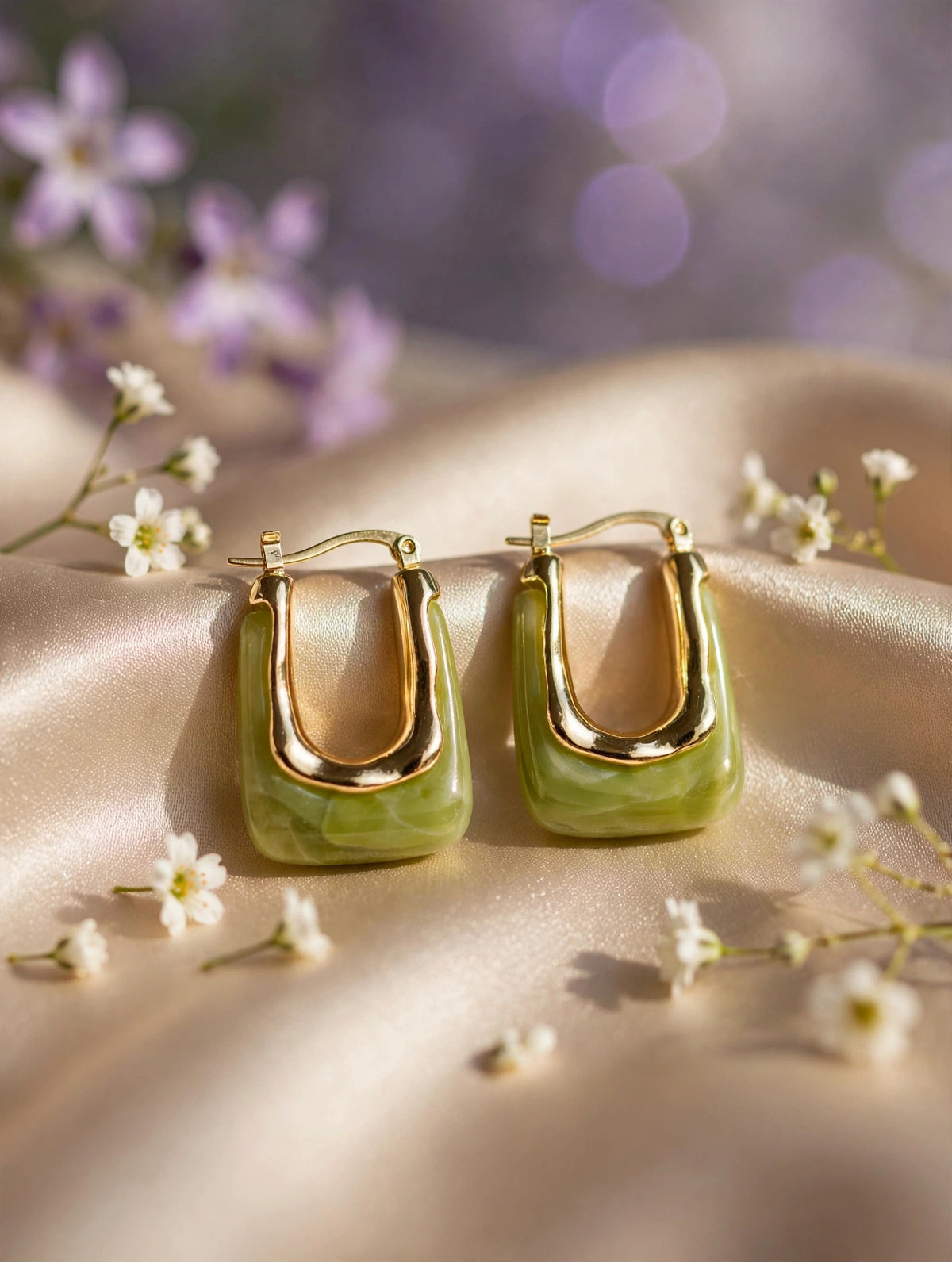 Aretes aro en U de resina (8 colores) — Verde oliva