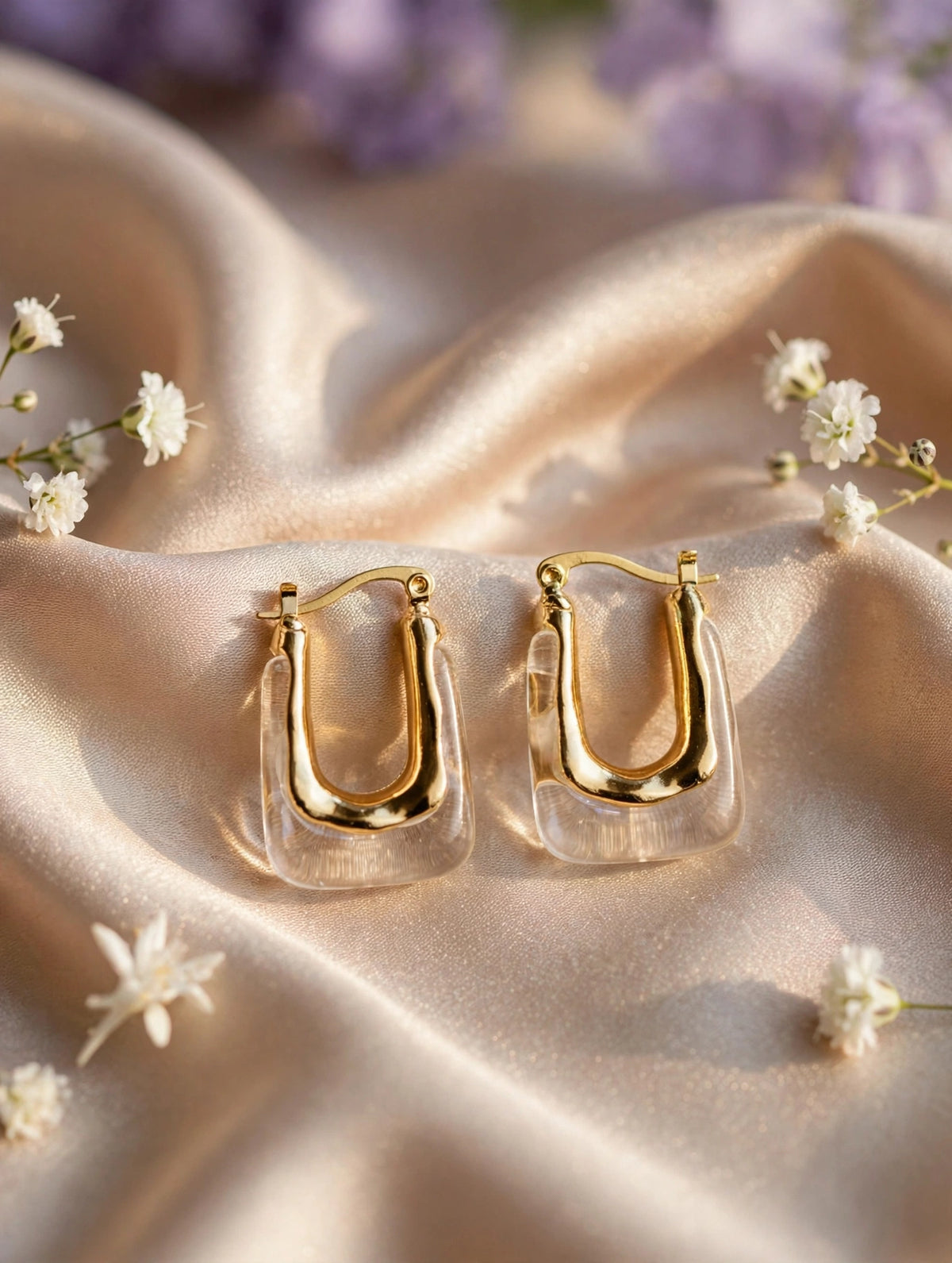 Aretes aro en U de resina (8 colores) — Transparente