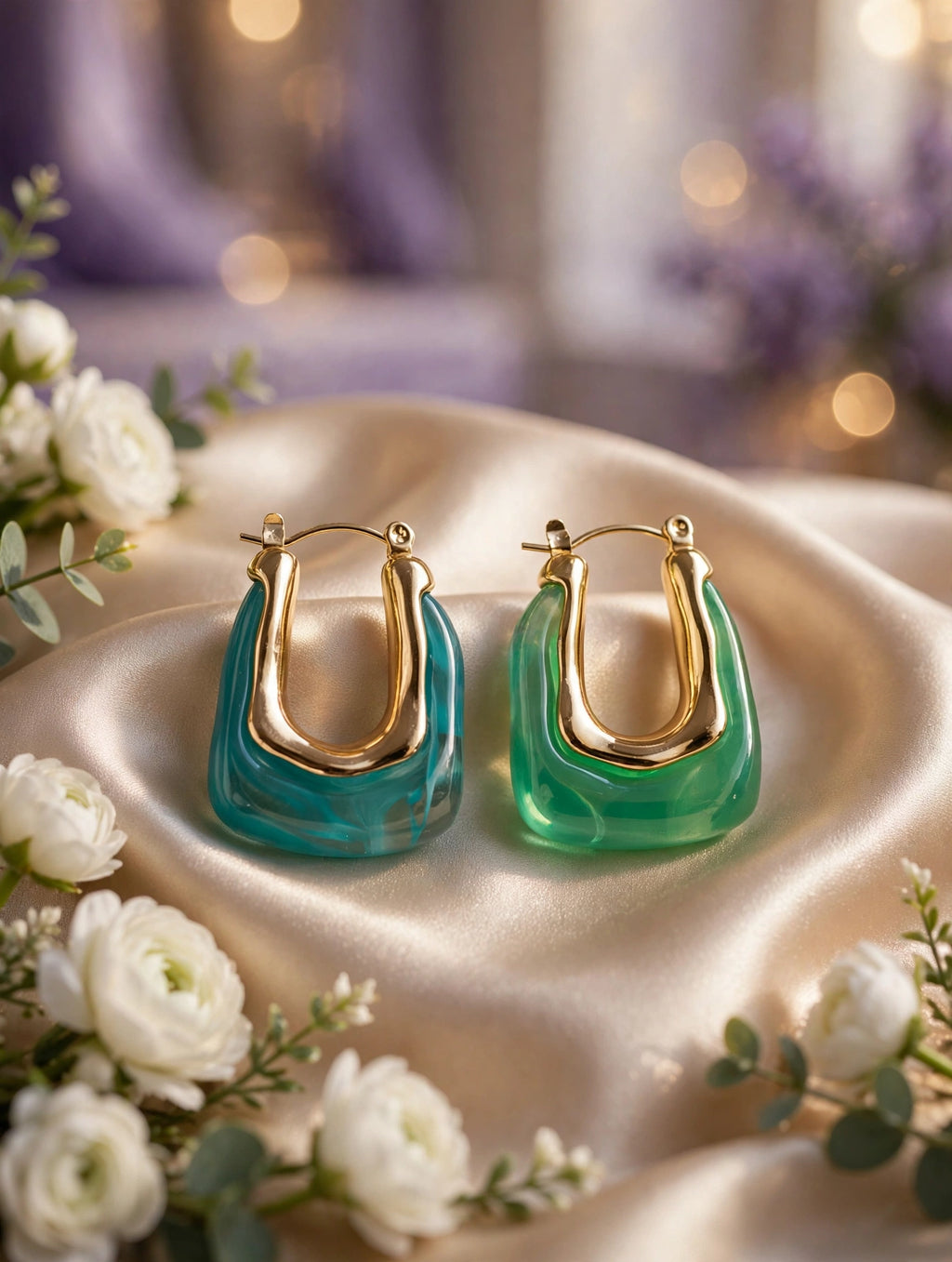 Aretes aro en U de resina (8 colores) — Verde