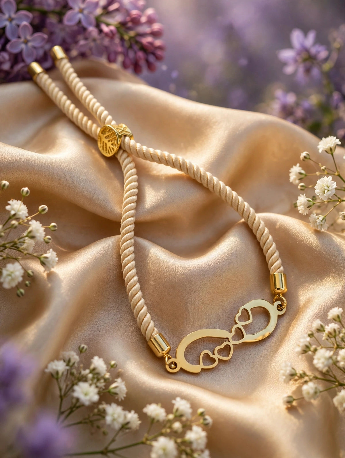Pulsera de cordón crema, dije infinito (hecha a mano)