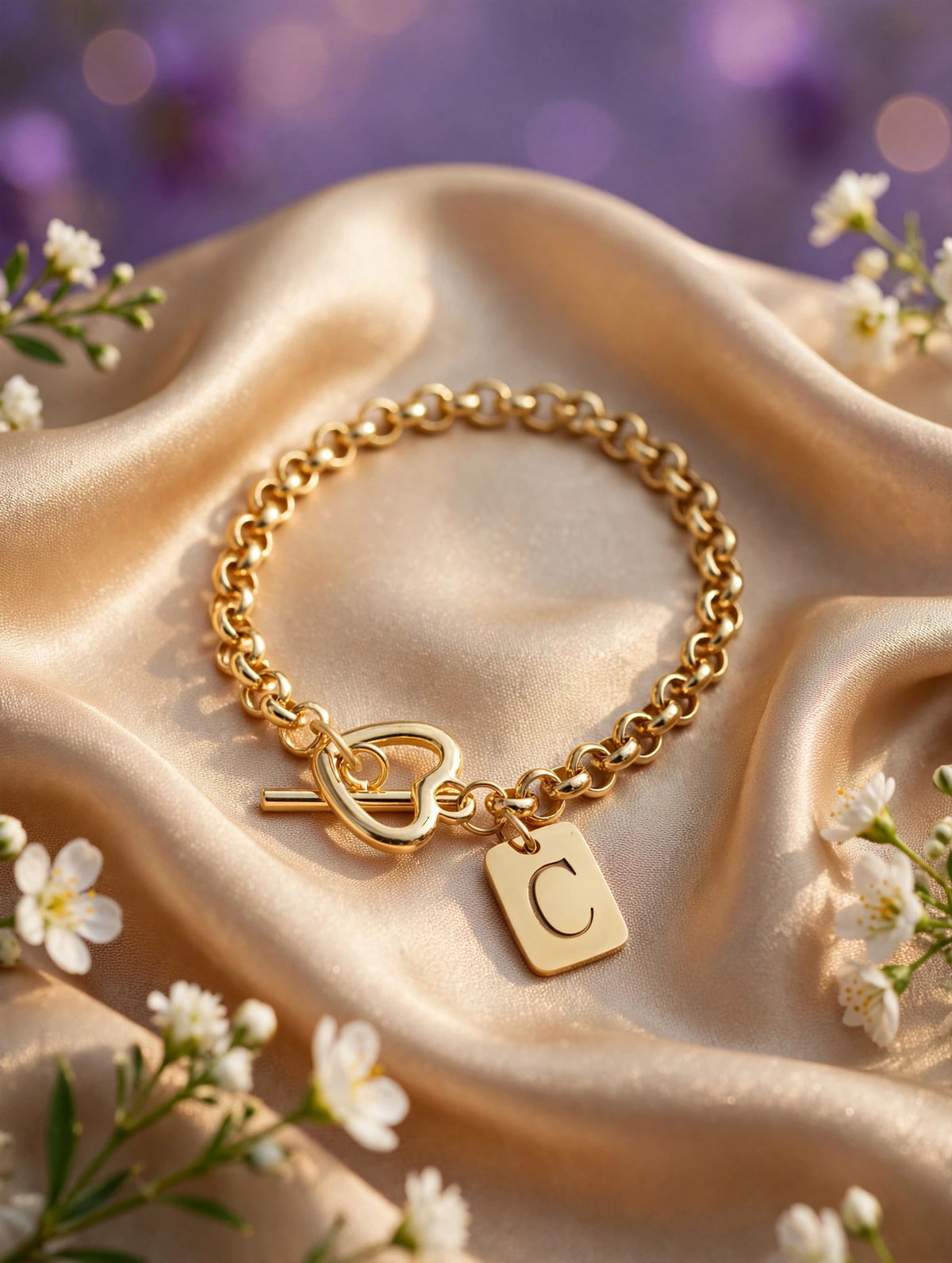 Pulsera de iniciales con plaquita (letras B, C, D, F, I, L, R) — C