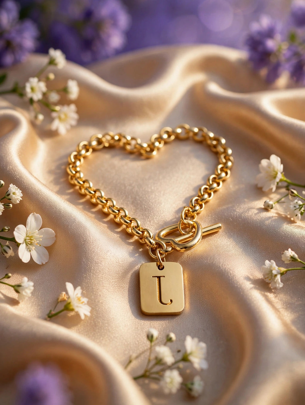 Pulsera de iniciales con plaquita (letras B, C, D, F, I, L, R) — L
