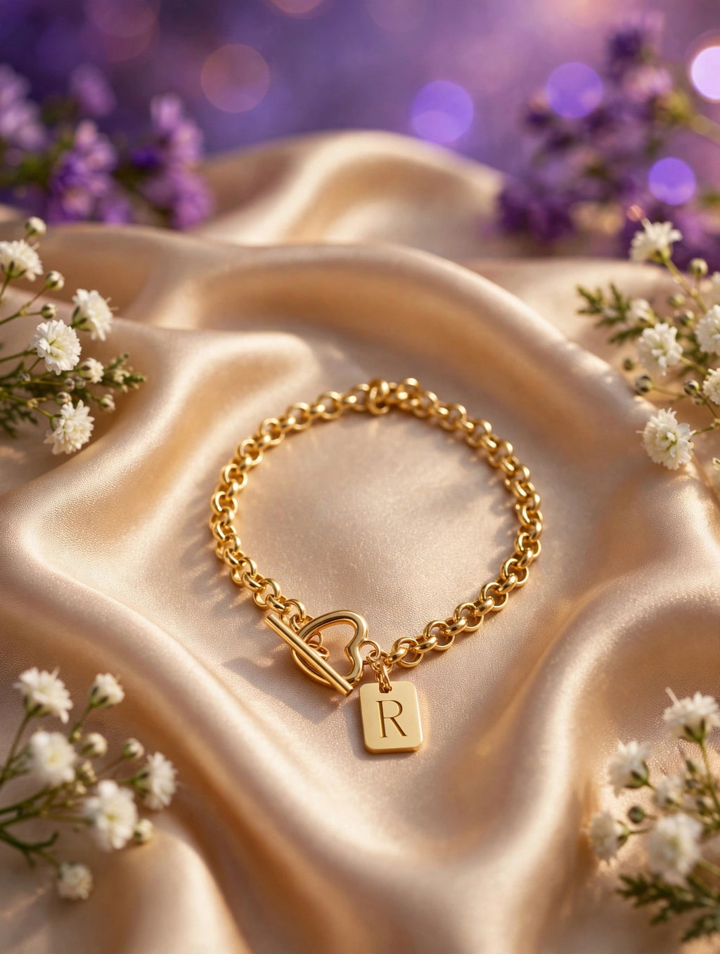 Pulsera de iniciales con plaquita (letras B, C, D, F, I, L, R) — R