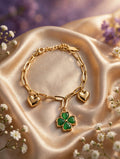 Pulsera eslabones con corazones y trébol verde